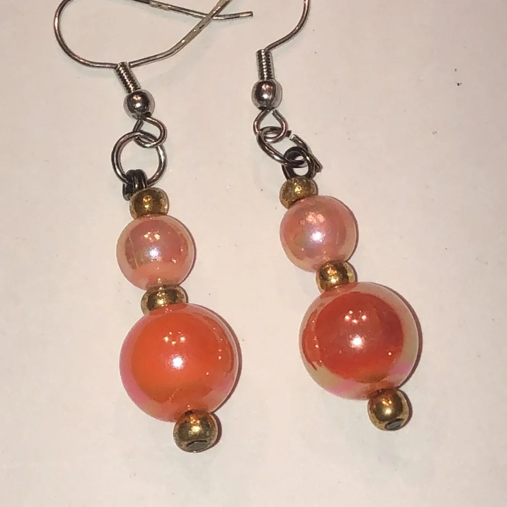 Elegant Orange Rainbow Coated Boho Beaded Earrings